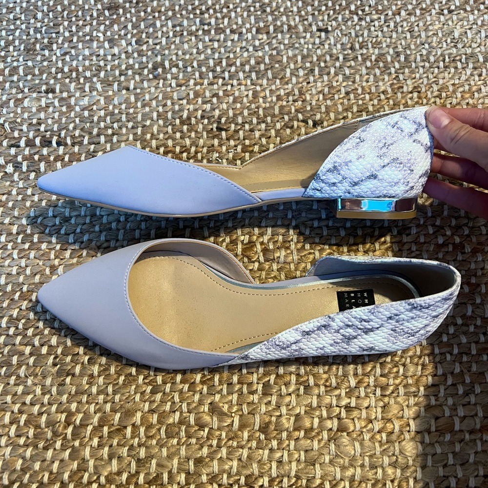 Size 7 Lavender and Snakeskin flats from White House Black Market. Like NEW!
